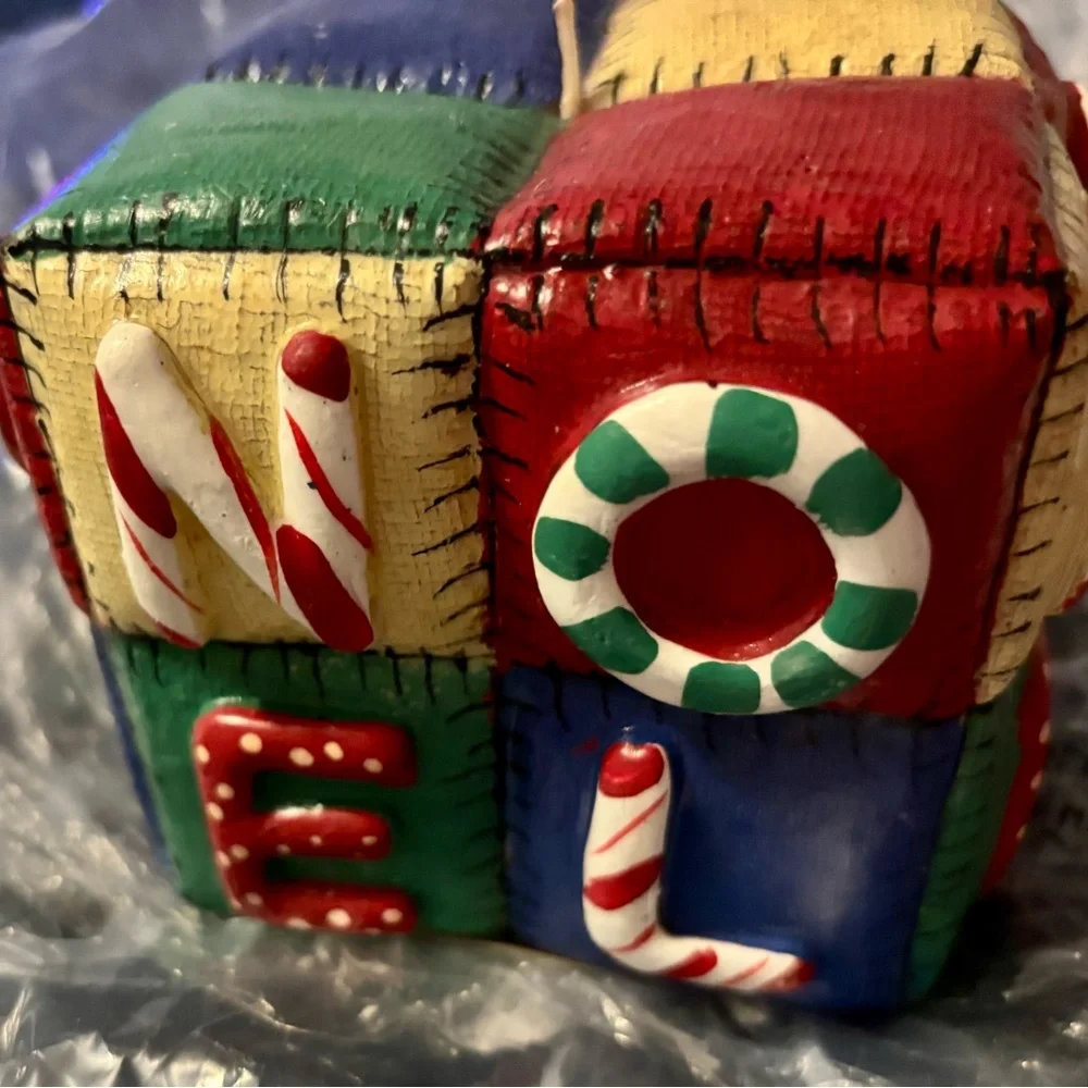 Colorful Block Quilt work NOEL Holiday candle